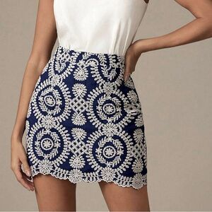 Navy Blue Cream Mini Skirt Medium 8 10